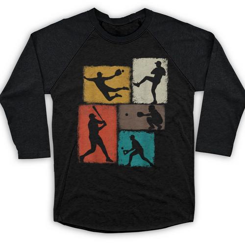 Baseball Player Collage Men Kids Coach Youth Boys Baseball Raglan Shirt - Sportilla
