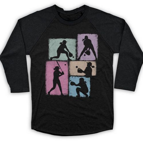 Baseball Player Collage Women Kids Coach Youth Girl Baseball Raglan Shirt - Sportilla
