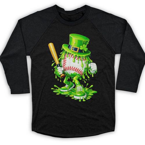 Baseball Player Ice Cream Drip Shamrocks St Patrick's Day Baseball Raglan Shirt - Sportilla