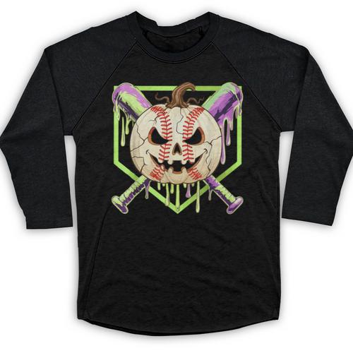 Baseball Pumpkin Halloween Baseball Drip Spooky Halloween Baseball Raglan Shirt - Sportilla