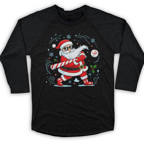Baseball Santa 67 Christmas Xmas Pajamas Boys Kid Baseball Raglan Shirt - Sportilla