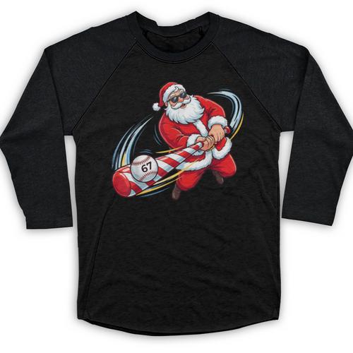 Baseball Santa 67 Christmas Xmas Pajamas Boys Baseball Raglan Shirt - Sportilla