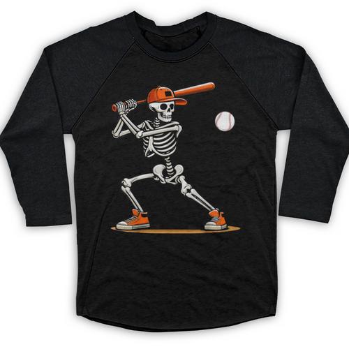 Baseball Skeleton Spooky Boys Halloween Baseball Player Baseball Raglan Shirt - Sportilla