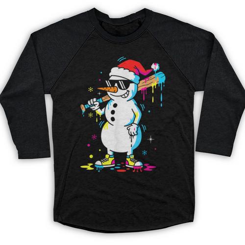 Baseball Snowman Drip Cool Christmas Men Boys Girls Baseball Raglan Shirt - Sportilla