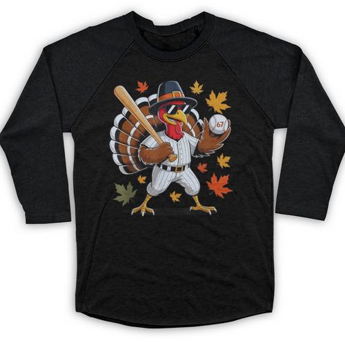 Baseball Turkey 67 Meme Thanksgiving For Boys Toddlers Kid Baseball Raglan Shirt - Sportilla
