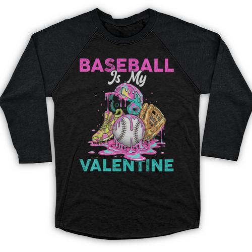 Baseball Is My Valentine Ice Cream Drip Crossed Bats Sport Baseball Raglan Shirt - Sportilla