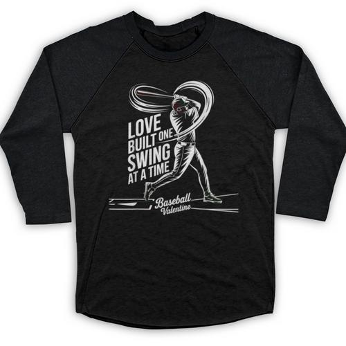 Baseball Valentine Love Built One Swing At A Time Tee Baseball Raglan Shirt - Sportilla