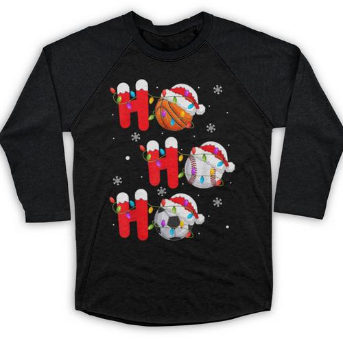 Basketball Baseball Soccer Christmas Ho Ho Ho Santa Xmas Baseball Raglan Shirt - Sportilla