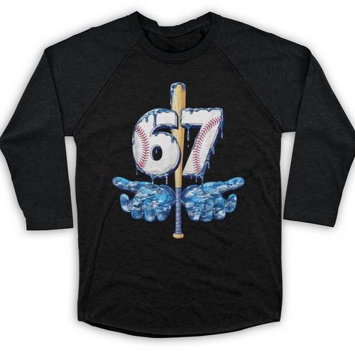 Blue Camo Baseball 67 Six Seven Camo Ice Cream Drip Boy Teen Baseball Raglan Shirt - Sportilla