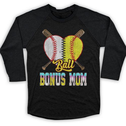 Bonus Mom Of Both Half Baseball Softball Ice Cream Drip Baseball Raglan Shirt - Sportilla