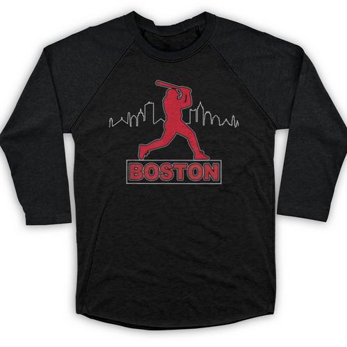 Boston Lovers Skyline Retro Baseball Heartbeat Men Women Baseball Raglan Shirt - Sportilla