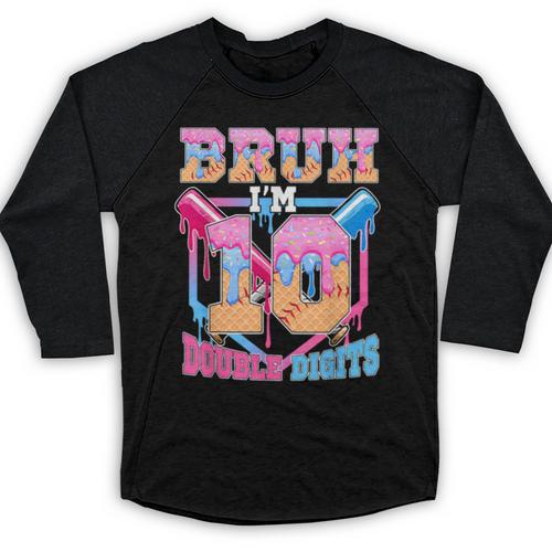 Boys 10 Double Digits 10th Birthday Ice Cream Baseball Drip Baseball Raglan Shirt - Sportilla