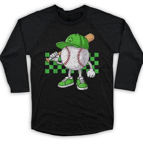 Boys St Patricks Day Baseball Player Pitcher Coach Kids Baseball Raglan Shirt - Sportilla