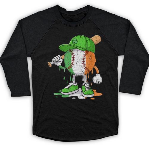 Boys St Patricks Day Irish Flag Kids Baseball Ice Cream Drip Baseball Raglan Shirt - Sportilla