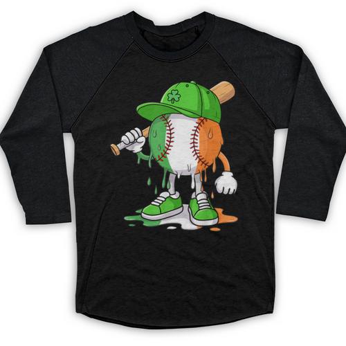 Boys St Patricks Day Kids Baseball Player Ice Cream Drip Baseball Raglan Shirt - Sportilla