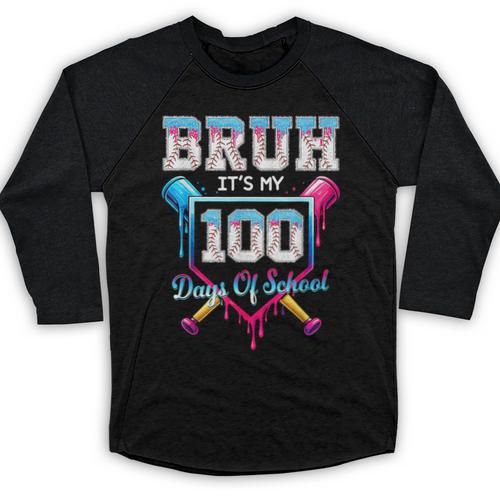 Bruh It's My 100 Days Of School Baseball Ice Cream Drip Boys Baseball Raglan Shirt - Sportilla