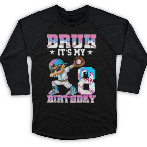 Bruh It's My 8th Birthday Baseball Ice Cream Drip 8 Year Old Baseball Raglan Shirt - Sportilla