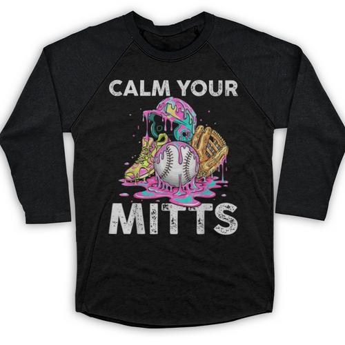 Calm Your Mitts Baseball Ice Cream Drip Crossed Bats Sport Baseball Raglan Shirt - Sportilla