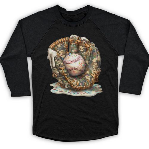 Camo Baseball Gloves Lifestyle 101 Apparel Drip Ice Cream Baseball Raglan Shirt - Sportilla