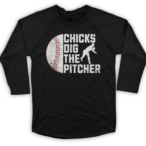 Chicks Dig The Pitcher Baseball Baseball Raglan Shirt - Sportilla