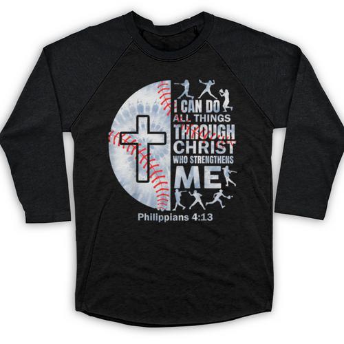 Christian Baseball Men Boy Player Team Religious Philippians Baseball Raglan Shirt - Sportilla