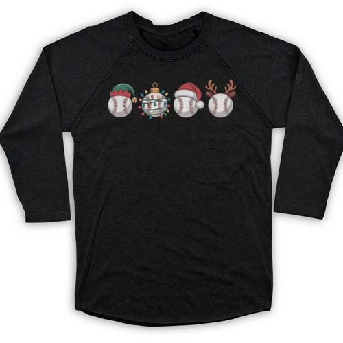 Christmas Baseball Player X-Mas Balls Baseball Raglan Shirt - Sportilla