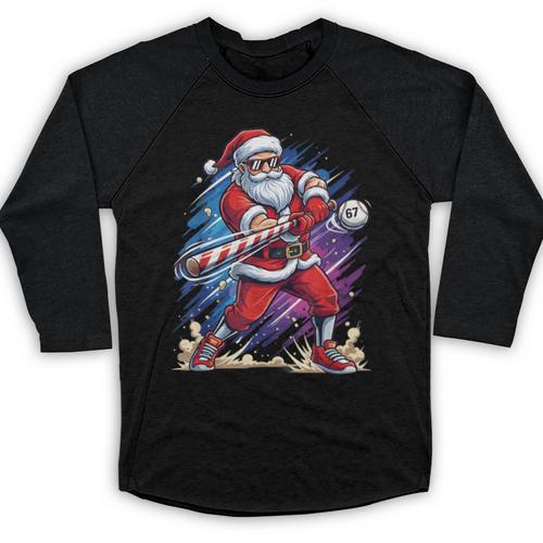 Christmas Baseball Santa Game Day Xmas Boys Kids Men Baseball Raglan Shirt - Sportilla