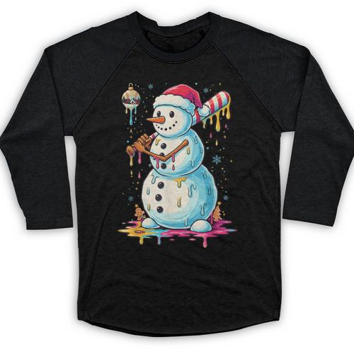Christmas Baseball Snowman Drip For Boys Men Girls Women Baseball Raglan Shirt - Sportilla