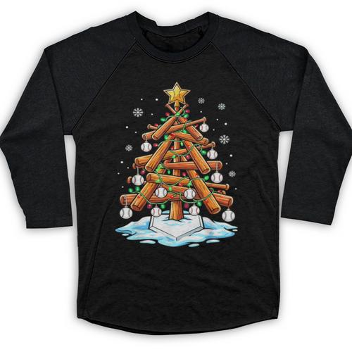 Christmas Baseball Tree Lights Xmas Baseball Raglan Shirt - Sportilla