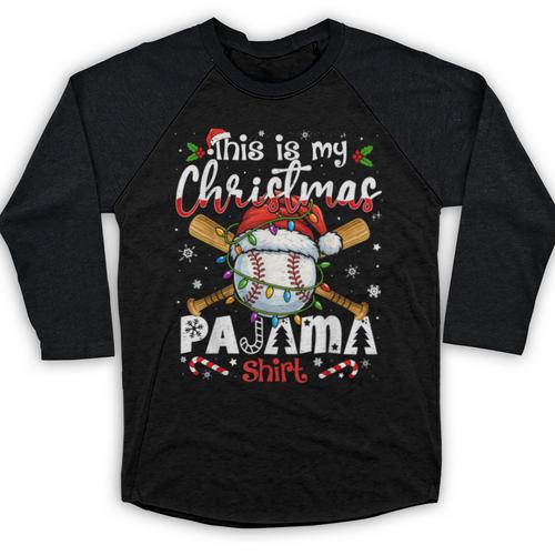 This Is My Christmas Pajama Shirt Baseball Xmas PJs Boys Men Baseball Raglan Shirt - Sportilla