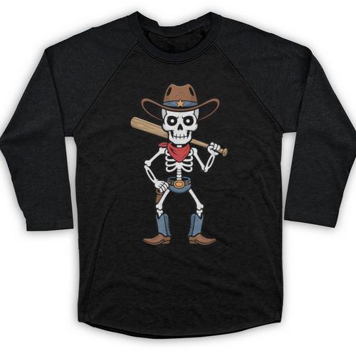 Cowboy Skeleton Baseball Halloween Graphic Baseball Raglan Shirt - Sportilla