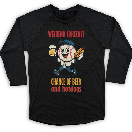 Cute Baseball Fan Weekend Forecast Change Of Beer And Hotdog Baseball Raglan Shirt - Sportilla