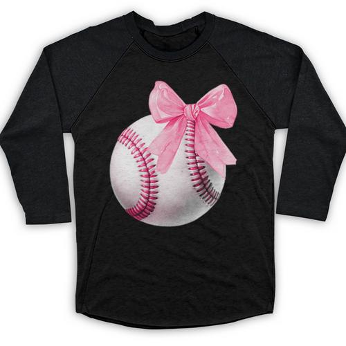 Cute Coquette Baseball Pink Bow Player & Fan Girls Baseball Raglan Shirt - Sportilla