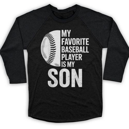 Cute Favorite Baseball Player Is My Son Women Men Baseball Raglan Shirt - Sportilla