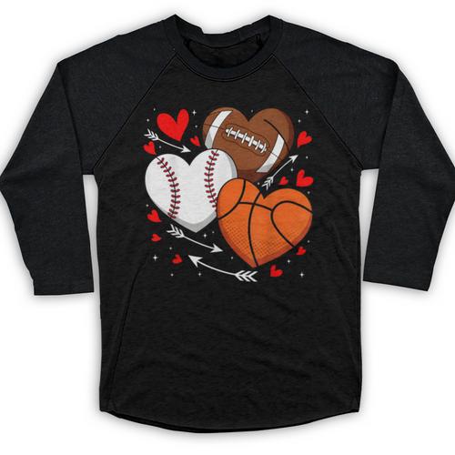 Cute Heart Baseball Basketball Football Valentine Boy Men Baseball Raglan Shirt - Sportilla