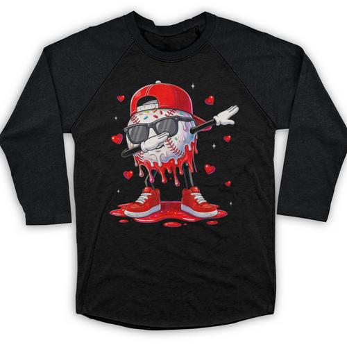 Dabbing Baseball Drip Ice Cream Youth Boy Valentines Day Baseball Raglan Shirt - Sportilla