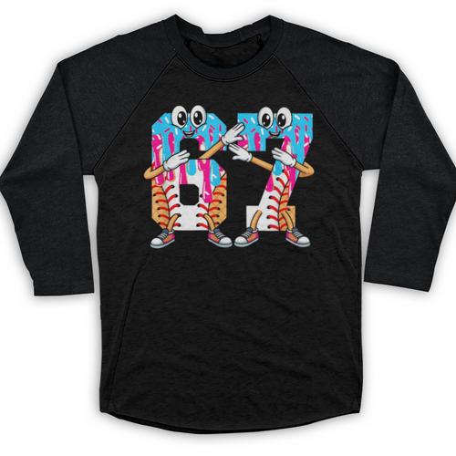 Dabbing Baseball Ice Cream Drip Number 67 Birthday Party Baseball Raglan Shirt - Sportilla
