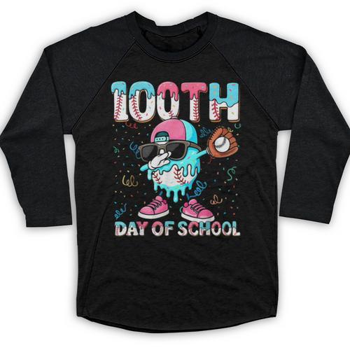 Dabbing Drippy 100th Days Of School Baseball Ice Cream Drip Baseball Raglan Shirt - Sportilla