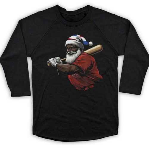 Dominican Republic Santa Christmas Baseball Beisbol Baseball Raglan Shirt - Sportilla
