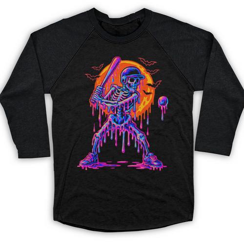 Drip Skeleton Batting Baseball Halloween Baseball Raglan Shirt - Sportilla