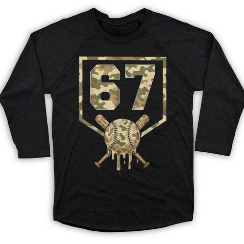 Dripping Camo 67 Baseball Ice Cream Drip 6-7 Six Seven Boy Baseball Raglan Shirt - Sportilla