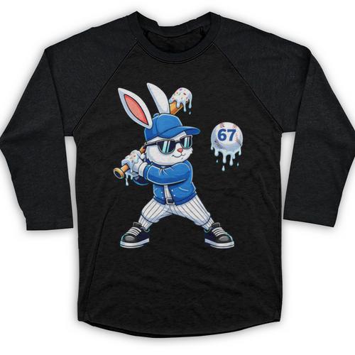 Dripping Drip Baseball Rabbit Bunny Easter Men Boy Kid Baseball Raglan Shirt - Sportilla