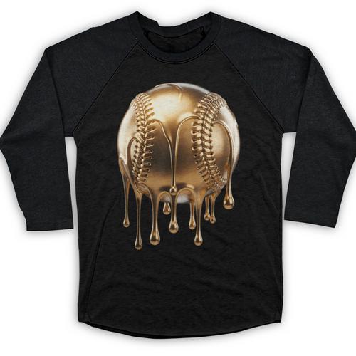Dripping Gold Drip Baseball Game Day Player Coach Baller Baseball Raglan Shirt - Sportilla