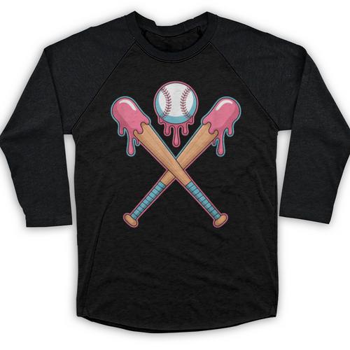 Dripping Pink Baseball Crossed Bats Summer Baseball Raglan Shirt - Sportilla