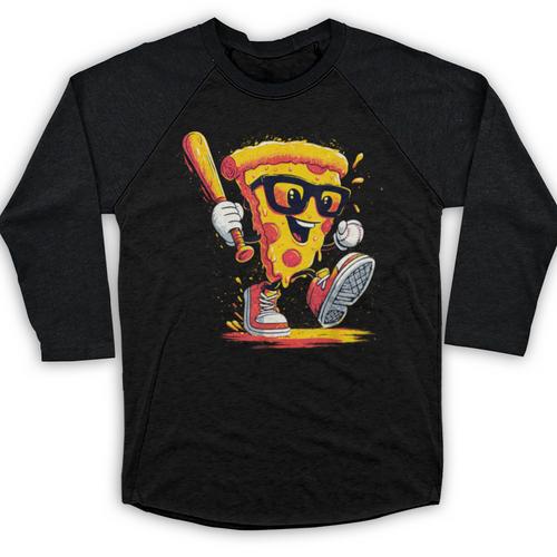 Drippy Pizza Baseball Slice Cartoon Sports Food Baseball Raglan Shirt - Sportilla
