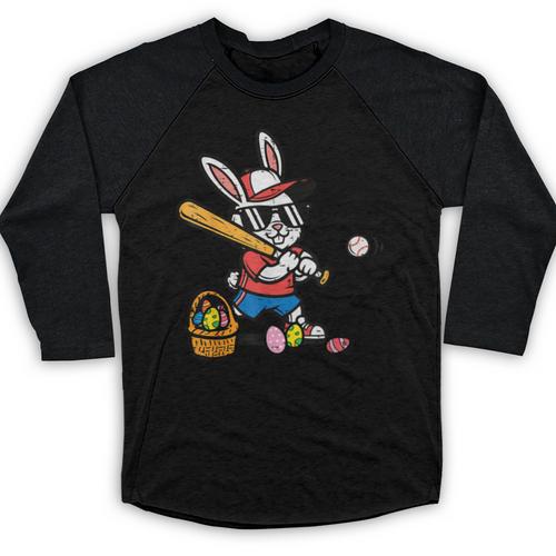Easter Bunny Baseball Player Batter Rabbit Boys Kids Men Baseball Raglan Shirt - Sportilla