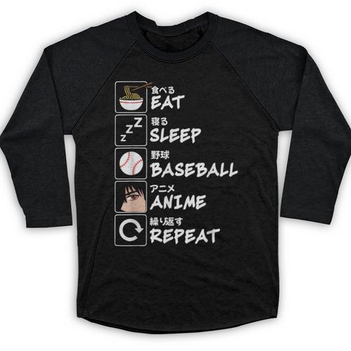 Eat Sleep Baseball Anime Repeat Japanese Otaku Baseball Raglan Shirt - Sportilla