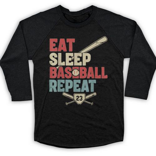 Eat Sleep Baseball Repeat Bat Ball Player Fan Baseball Raglan Shirt - Sportilla