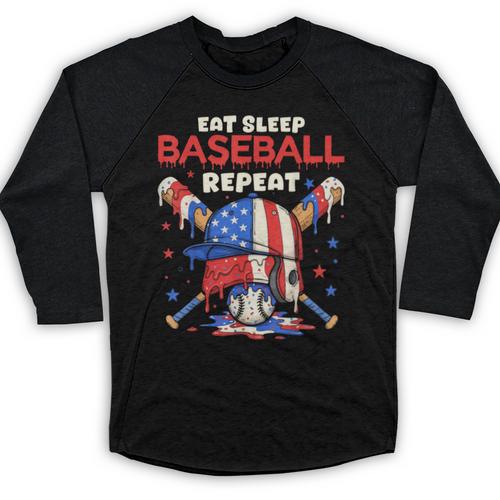 Eat Sleep Baseball Repeat Ice Cream Drip Crossed Bats Baseball Raglan Shirt - Sportilla