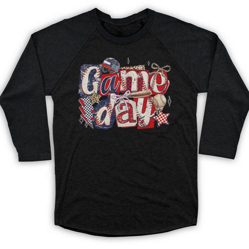 Game Day Baseball Leopard Coquette Bow Mama Mom Sister Baseball Raglan Shirt - Sportilla